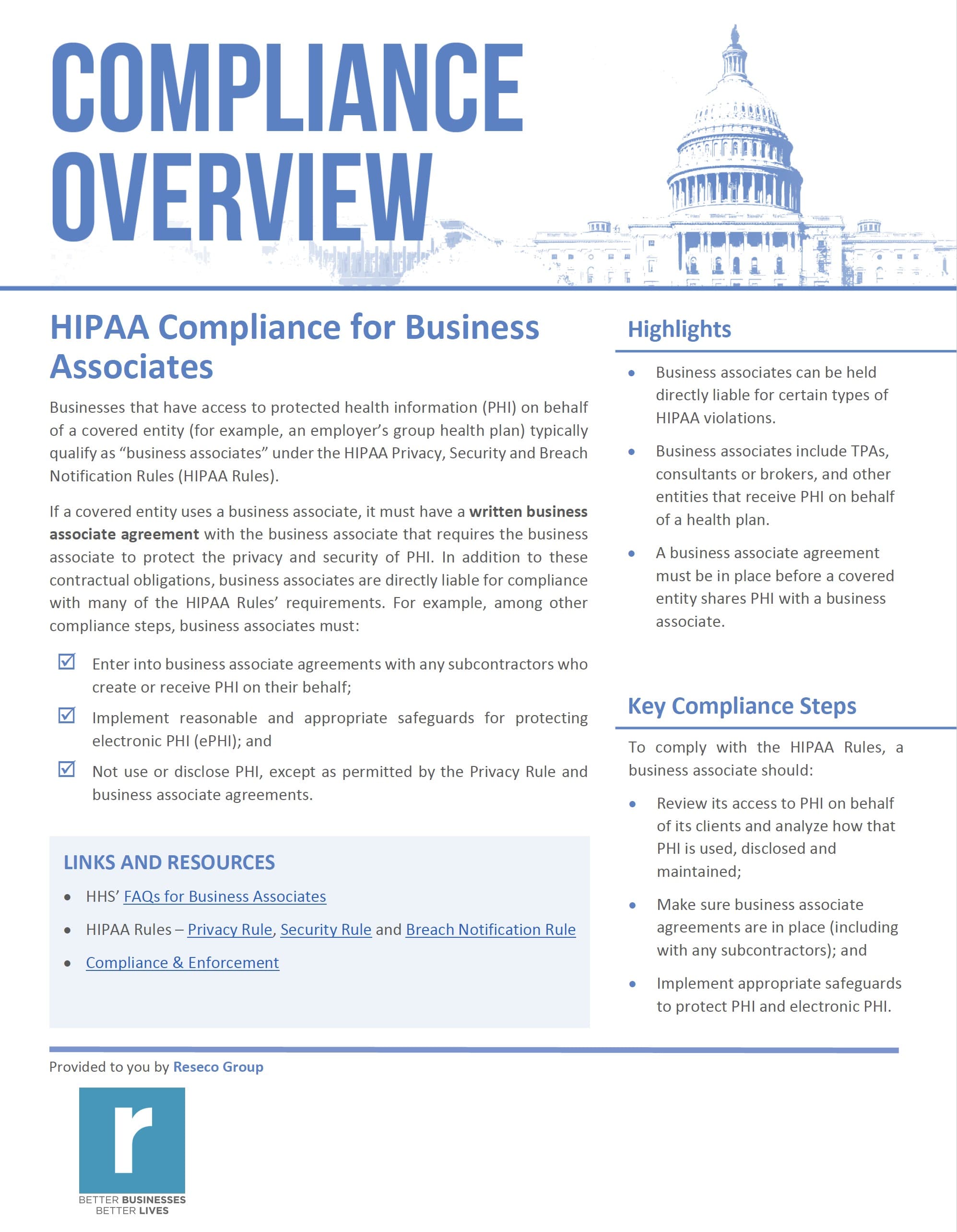 HIPAA Compliance for Business Associates - Resecō Within Business Associate Agreement Hipaa Template
