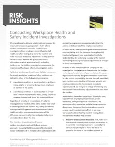 Risk Insights - Conducting Workplace Health and Safety Incident Investigations
