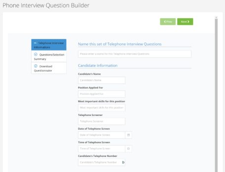 Phone Interview Question Builder image on ResecoConnect portal